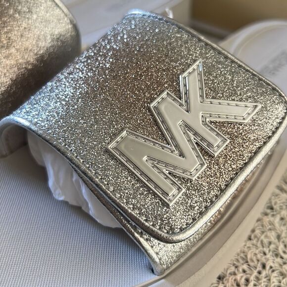 NEW MICHAEL KORS platform glitter silver sandals 9 - Picture 2 of 5